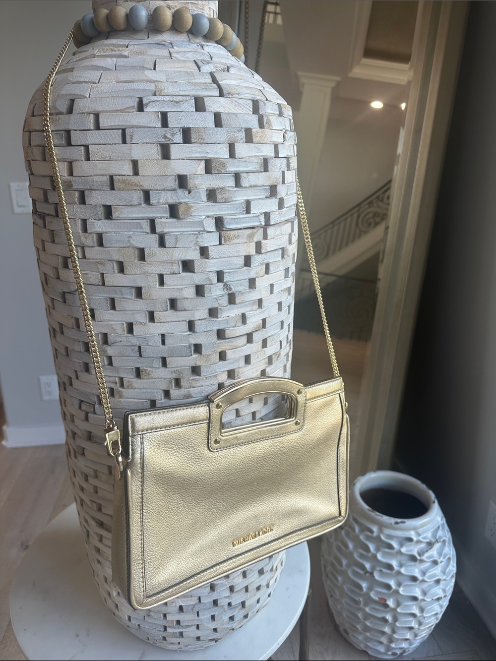 Michael Kors Gold Metallic Crossbody Bag with Chain Strap